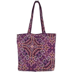 VERA BRADLEY Paisley Print Quilted Shoulder Tote Bag Orange Purple Lavender